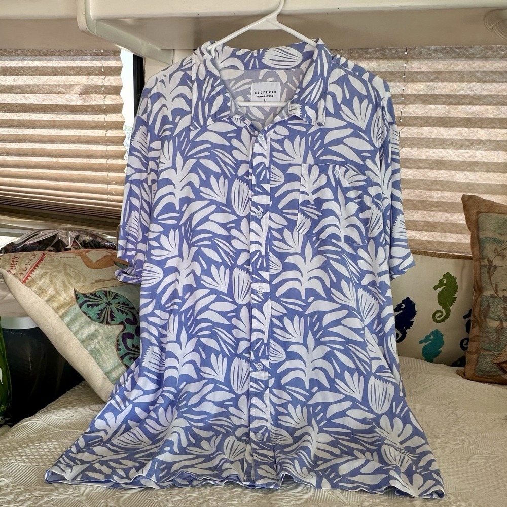 Allfenix Button Up‎ Shirt Size L Men's Blue White Made in Australia Camp Casual